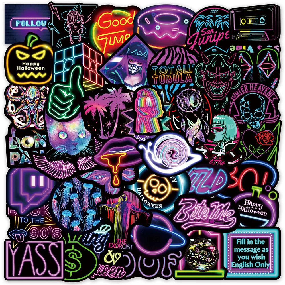 Neon Graffiti Sticker Pack – Waterproof Decals