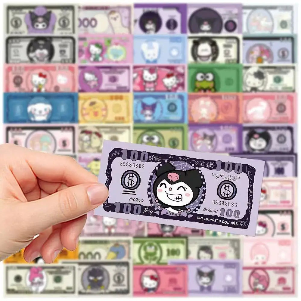 Hello Kitty & Kuromi Money Stickers – 50pcs Kawaii Decals