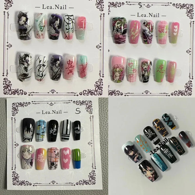 Demon Slayer Short Ladder Nail Art Nezuko Tanjiro Mitsuri Manicure Tokitou Nails Girl Decorate Jewelry Patch Birthday Gift