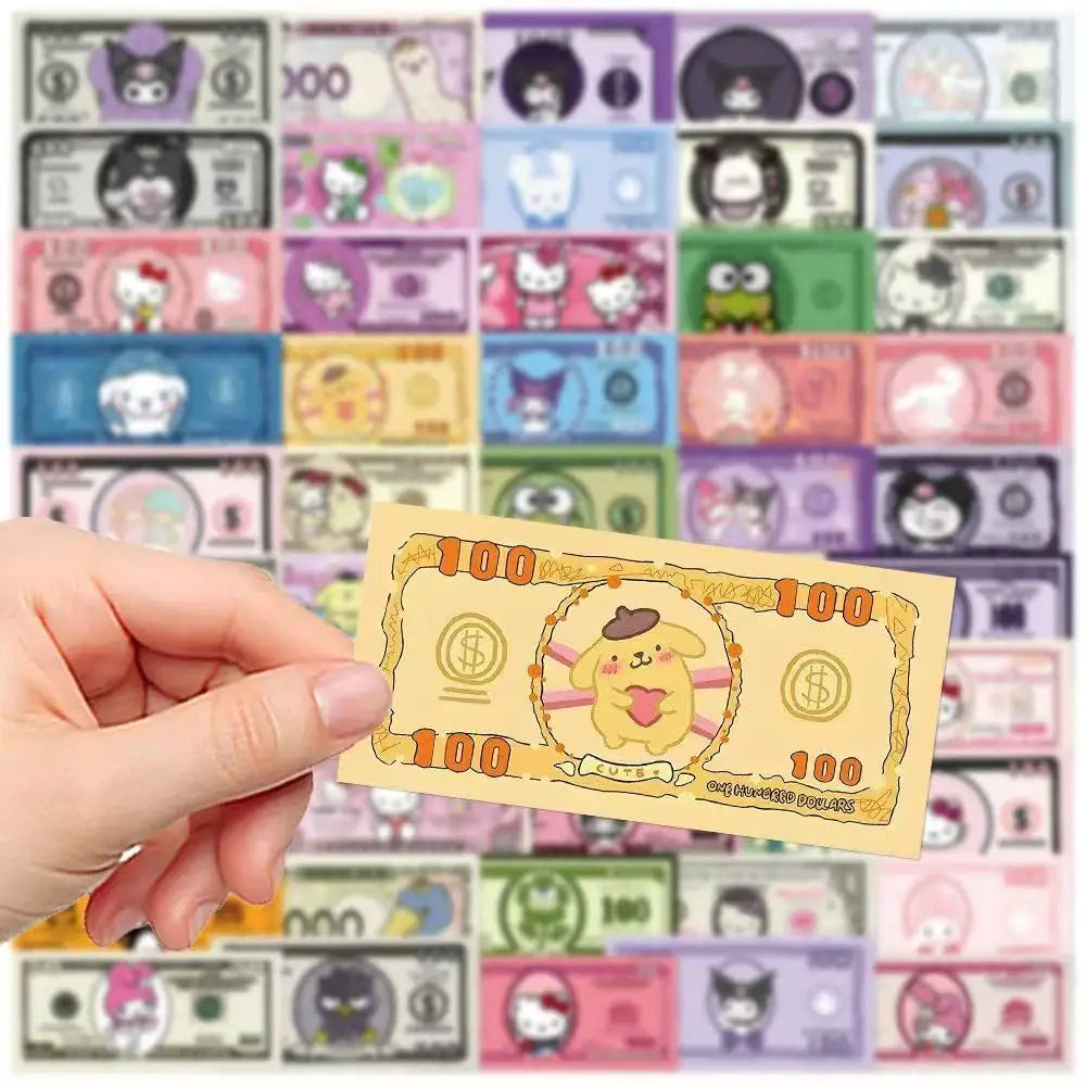 Hello Kitty & Kuromi Money Stickers – 50pcs Kawaii Decals