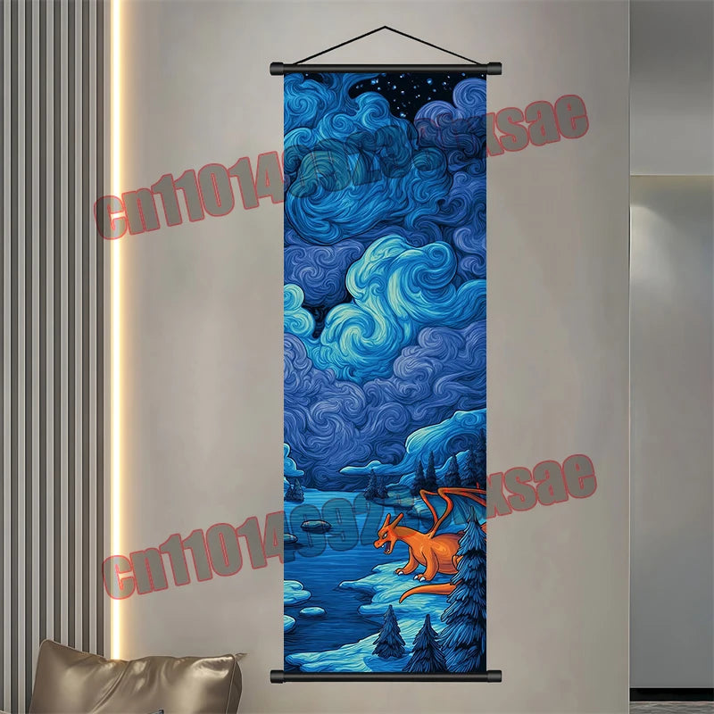 Pokémon Scroll Poster – Gengar, Eevee & Pikachu Wall Art