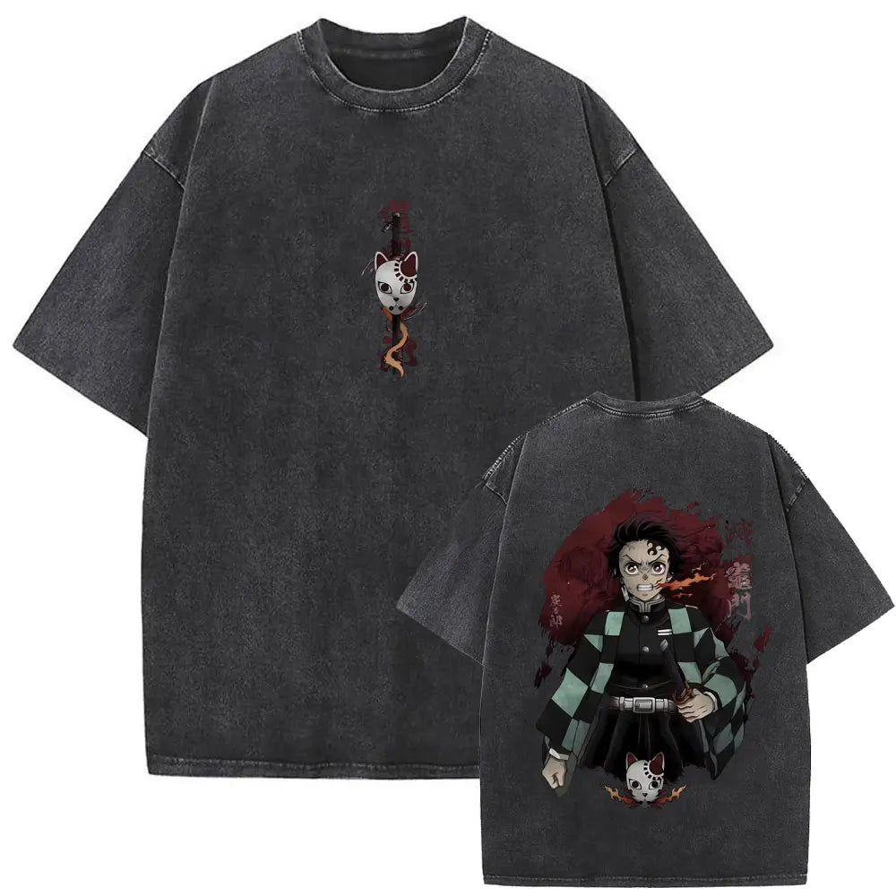 Demon Slayer Vintage Graphic T-Shirt – Oversized Anime Streetwear