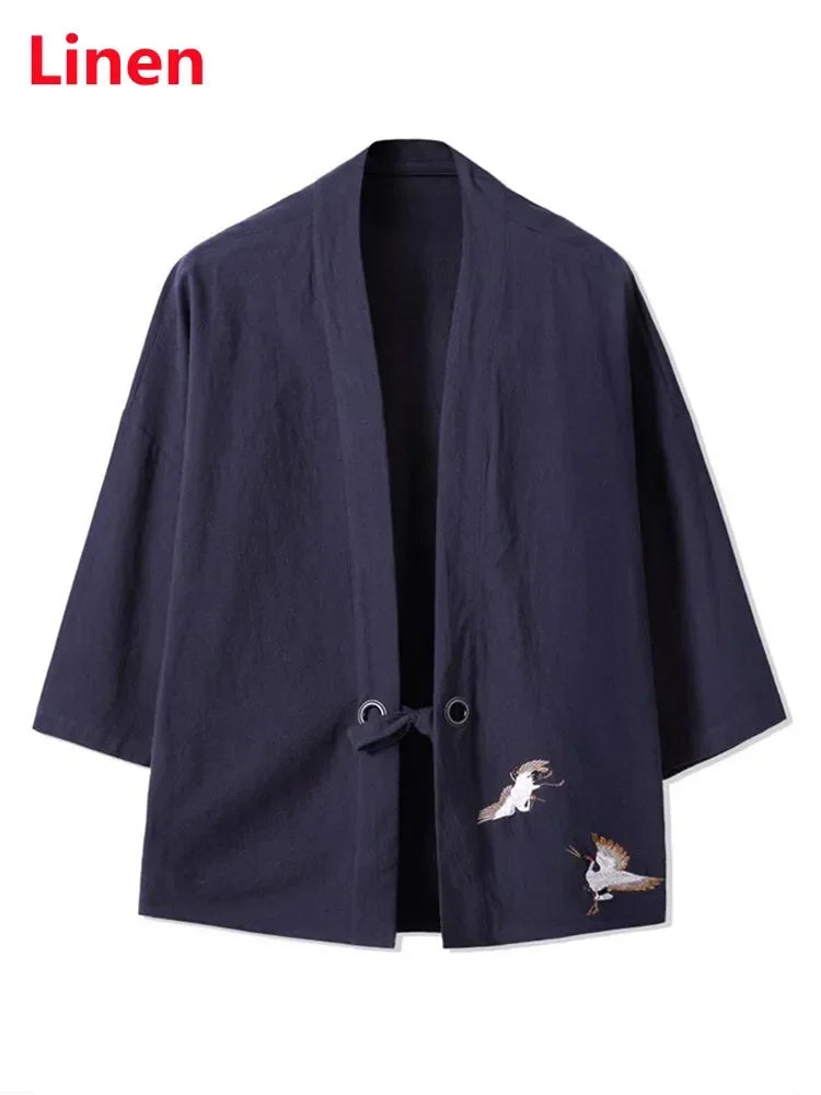 Crane Embroidery Haori Kimono – Japanese Samurai Jacket
