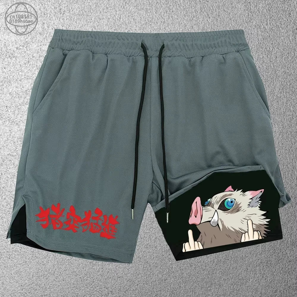 Anime Print 2-in-1 Fitness Shorts