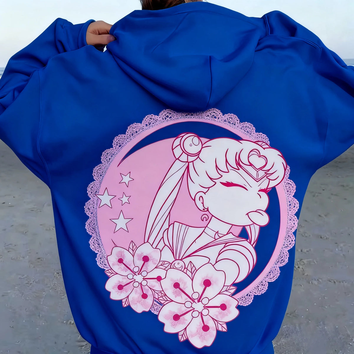 Sailor Moon Kawaii Pink Hoodie – Moon & Flower Print