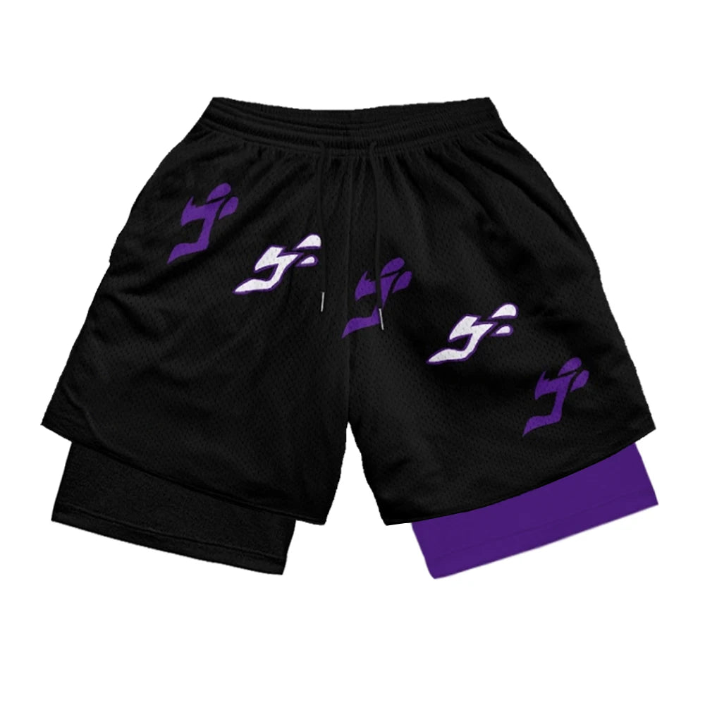 Anime Print 2-in-1 Gym Shorts with Pockets