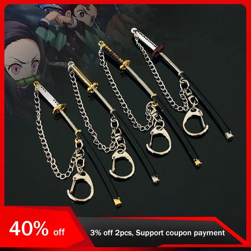 9cm Demon Slayer Katana Mini Keychains Kamado Tanjirou Hashibira Inosuke Metal Accessories Pendants Gifts Collections