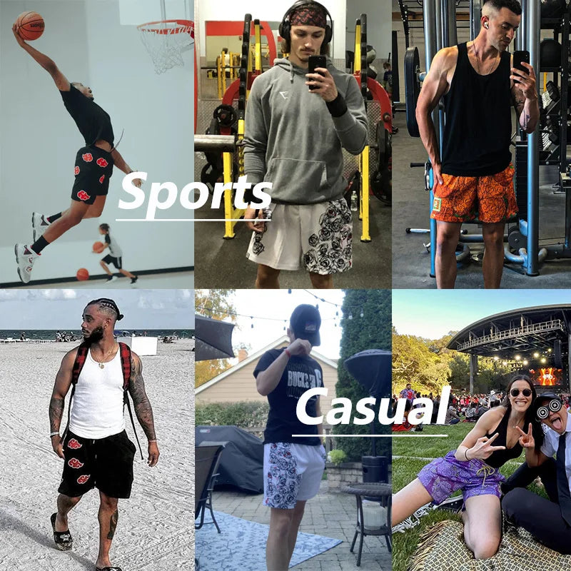 Anime 3D Print Gym Shorts with Pockets