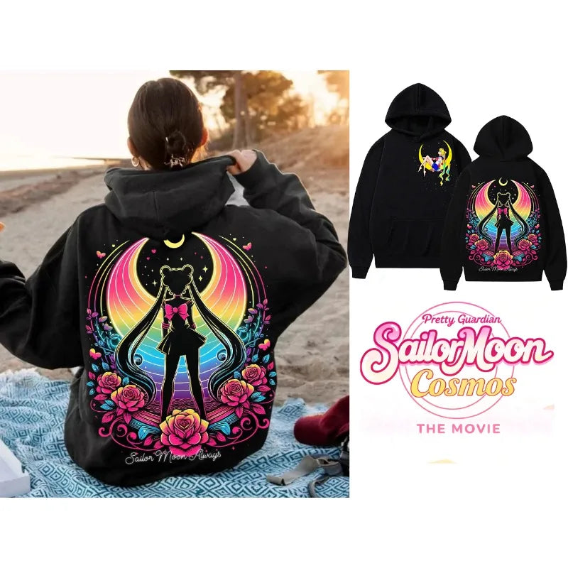 Sailor Moon Neon Art Hoodie – Y2K Anime Sweatshirt