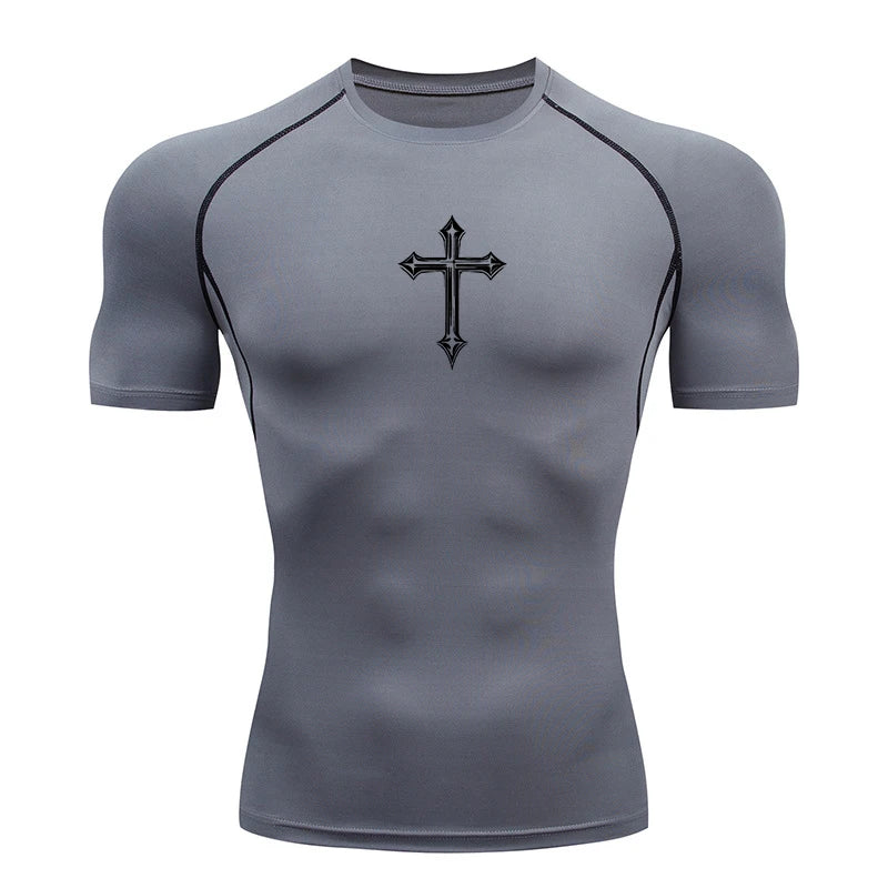 Cross Print Compression Gym Shirt – Quick Dry
