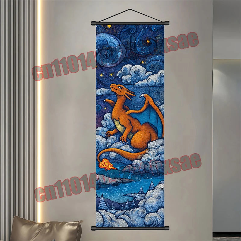 Pokémon Scroll Poster – Gengar, Eevee & Pikachu Wall Art
