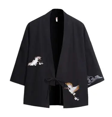 Crane Embroidery Haori Kimono – Japanese Samurai Jacket