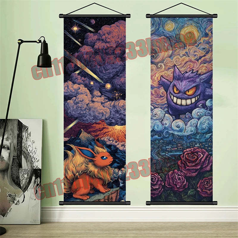 Pokémon Scroll Poster – Gengar, Eevee & Pikachu Wall Art