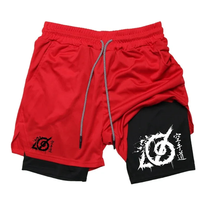Karate Print 2-in-1 Gym Shorts with Compression Liner