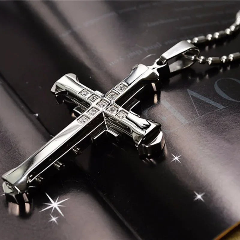 Crystal Cross Pendant Necklace – Stainless Steel