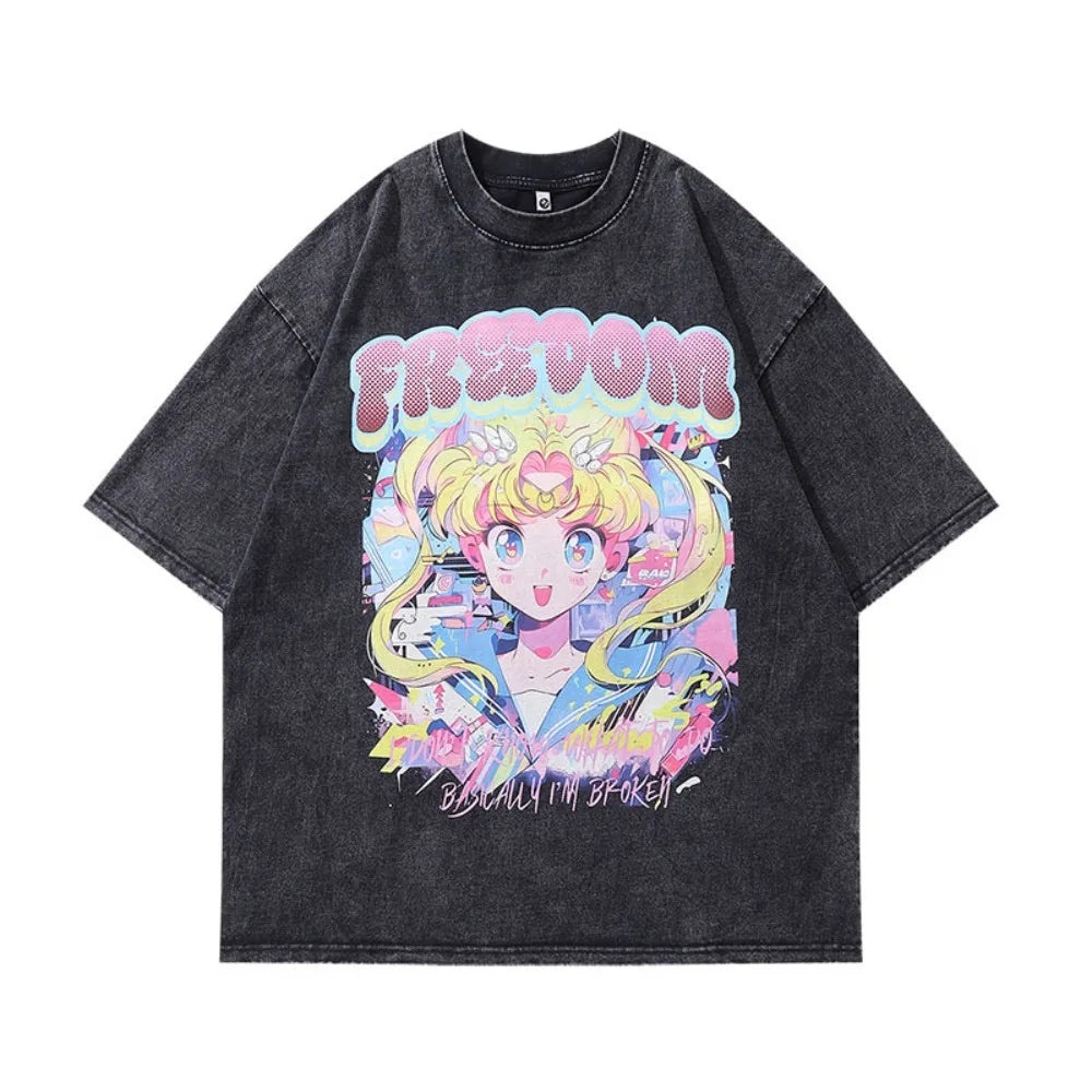 Sailor Moon Vintage Washed T-Shirt – Oversized Anime Tee