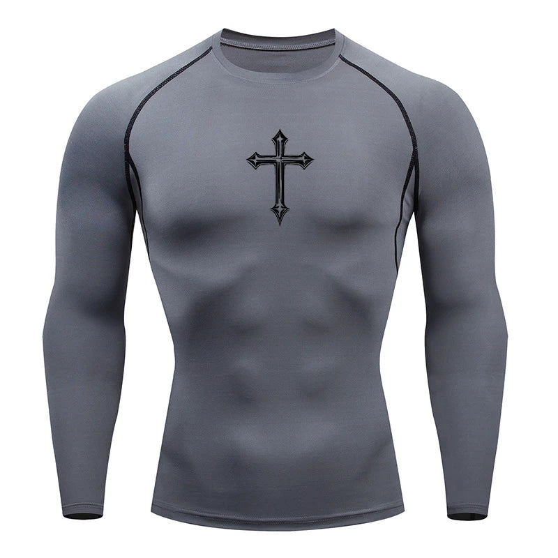 Cross Print Compression Gym Shirt – Quick Dry