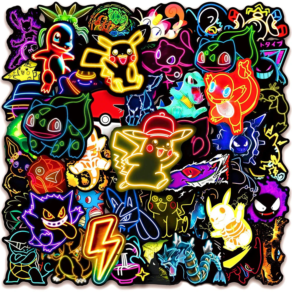 Neon Pikachu Pokémon Sticker Pack – Glow Decals