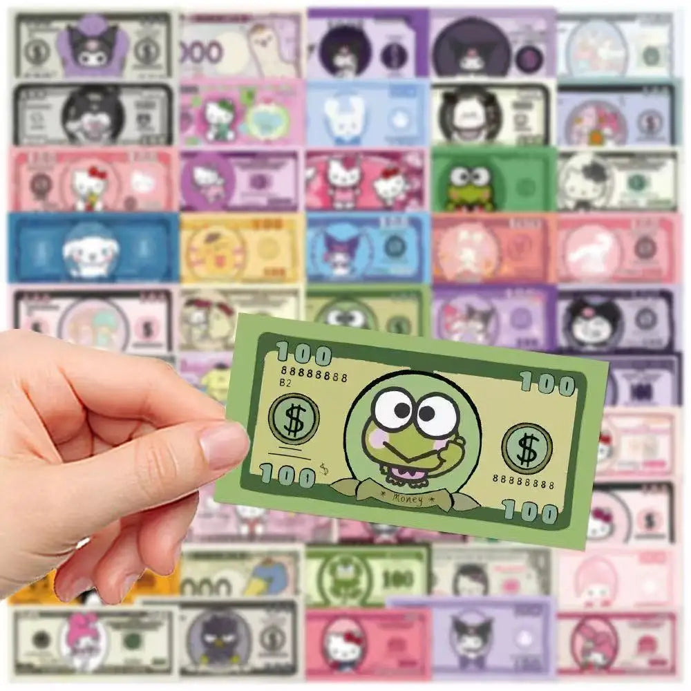 Hello Kitty & Kuromi Money Stickers – 50pcs Kawaii Decals