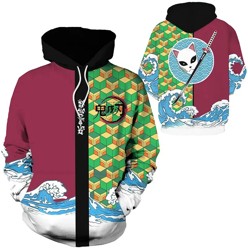 Anime 3D Print Oversized Hoodie – Y2K Pullover