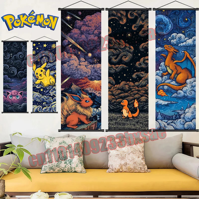 Pokémon Scroll Poster – Gengar, Eevee & Pikachu Wall Art
