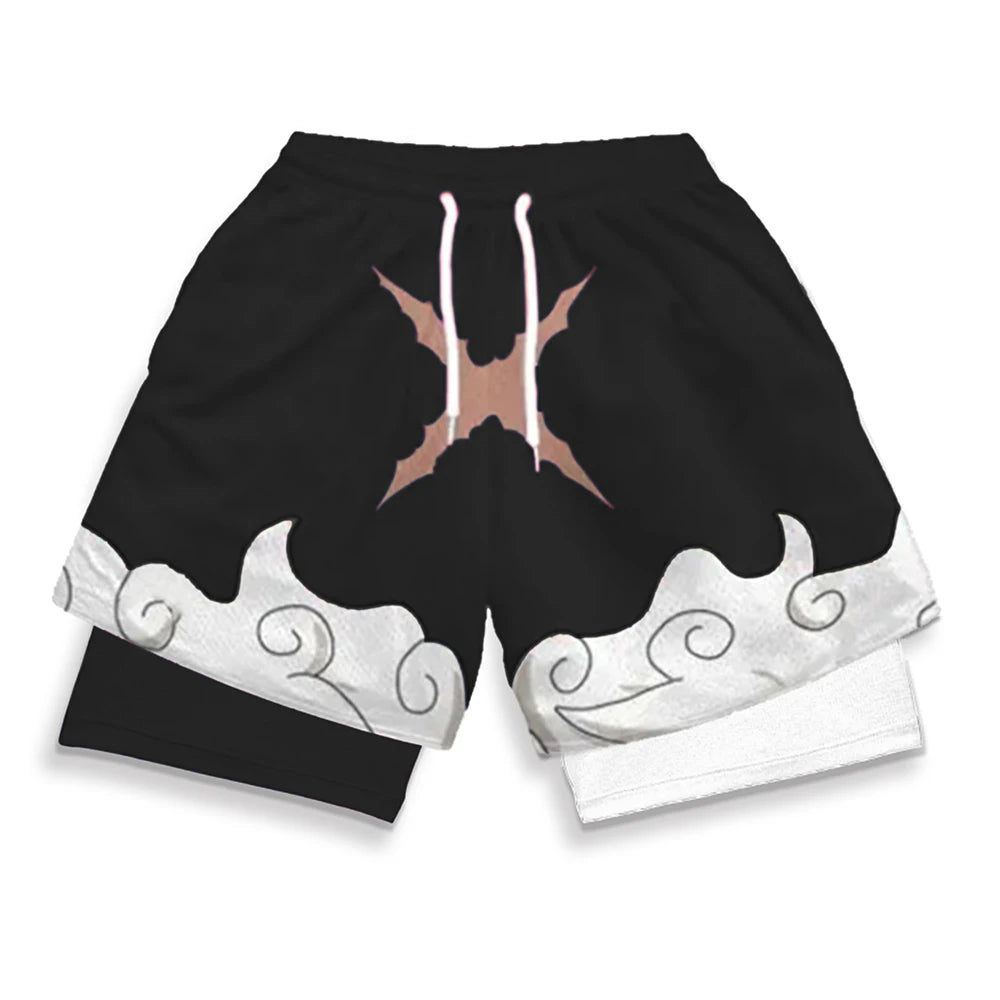 Anime Print 2-in-1 Gym Shorts with Pockets