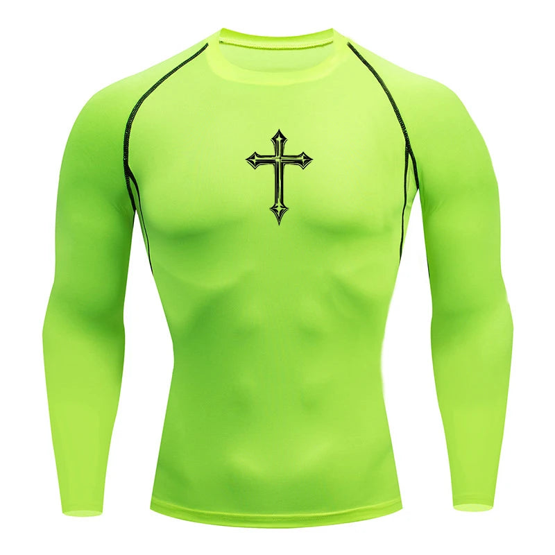 Cross Print Compression Shirt for Men Christian Athletic T-Shirt Tees Tops Gym Workout Running Base Layers Undershirts Rash Guard