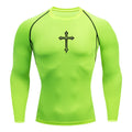 Cross Print Compression Shirt for Men Christian Athletic T-Shirt Tees Tops Gym Workout Running Base Layers Undershirts Rash Guard