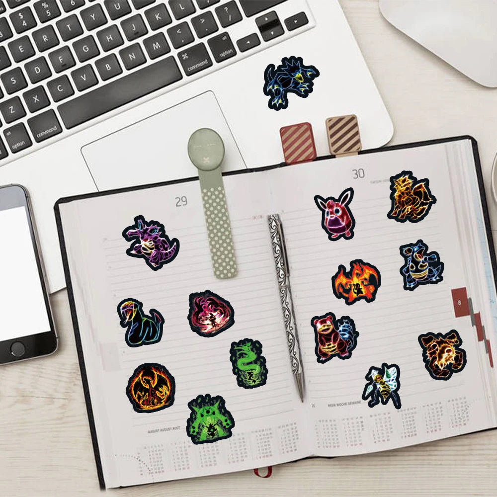 Neon Light Pokémon Sticker Pack – Cartoon Decals