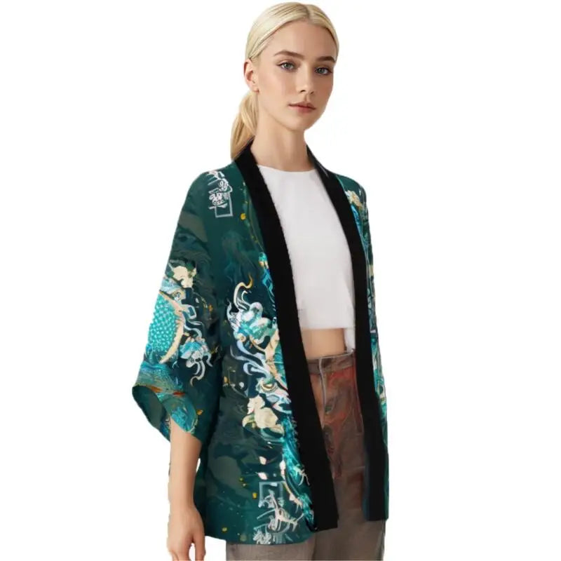 Green Dragon Haori Kimono – Japanese Samurai Cardigan