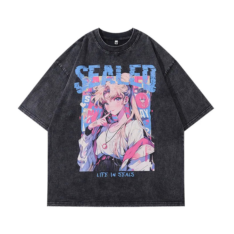 Sailor Moon Vintage Washed T-Shirt – Oversized Anime Tee