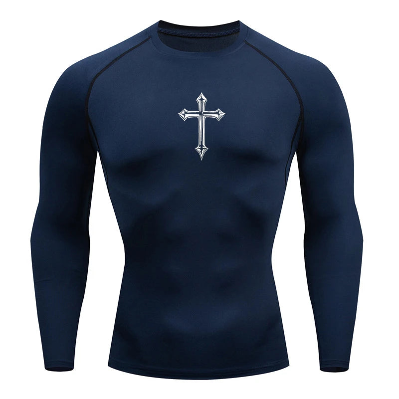 Cross Print Compression Gym Shirt – Quick Dry