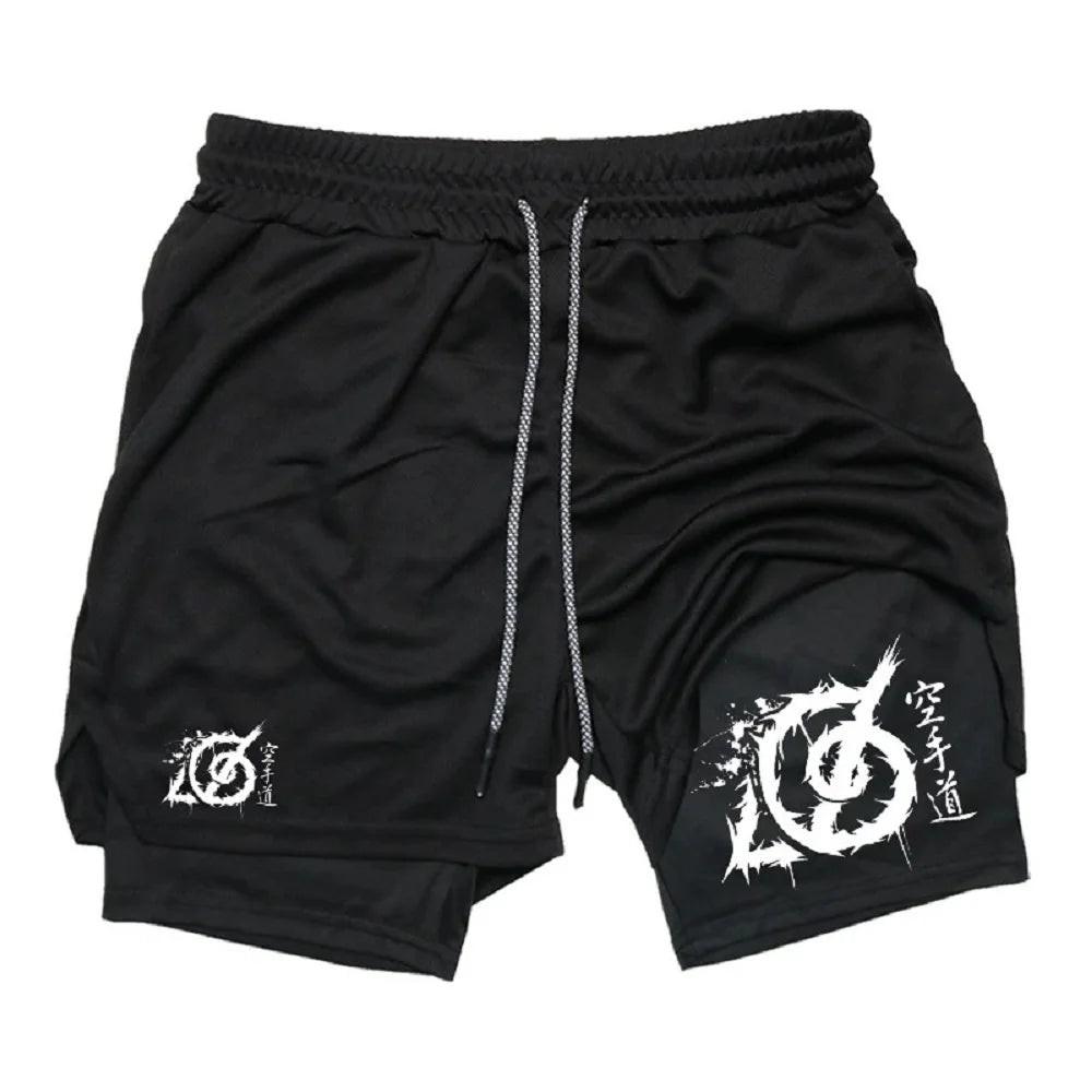 Karate Print 2-in-1 Gym Shorts with Compression Liner