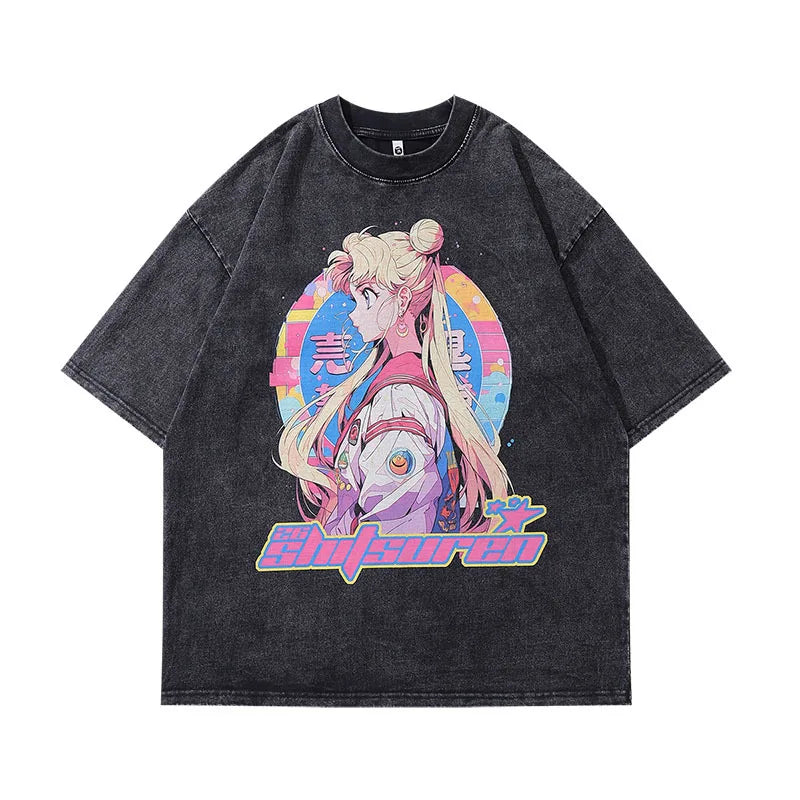 Sailor Moon Vintage Washed T-Shirt – Oversized Anime Tee