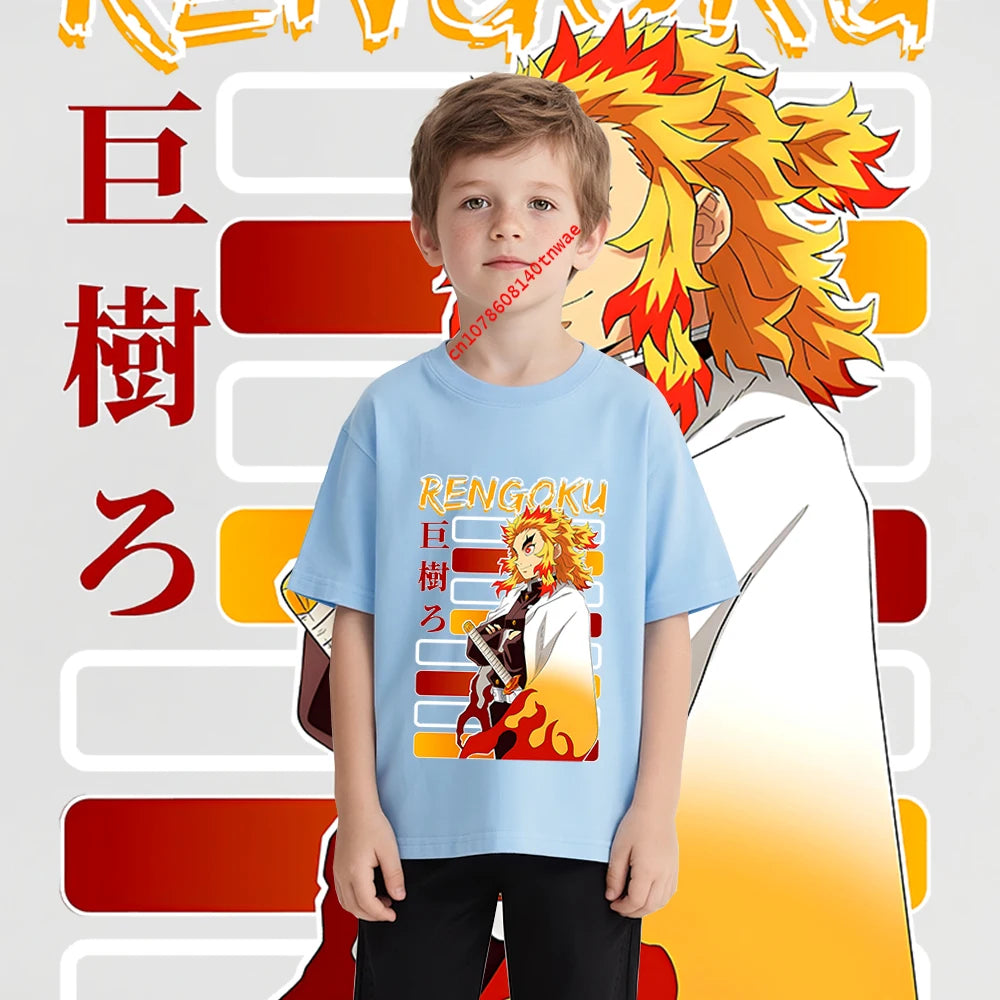 Rengoku Kyojuro Kids T-Shirt – Demon Slayer Cotton Tee
