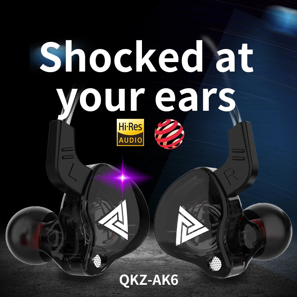 Original QKZ AK6 In-Ear Earphone 6 Dynamic Driver Unit Headphone with Mic Stereo Sports HiFi Subwoofer Headset Monitor Earbuds
