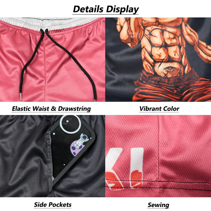 Anime 3D Print Gym Shorts with Pockets