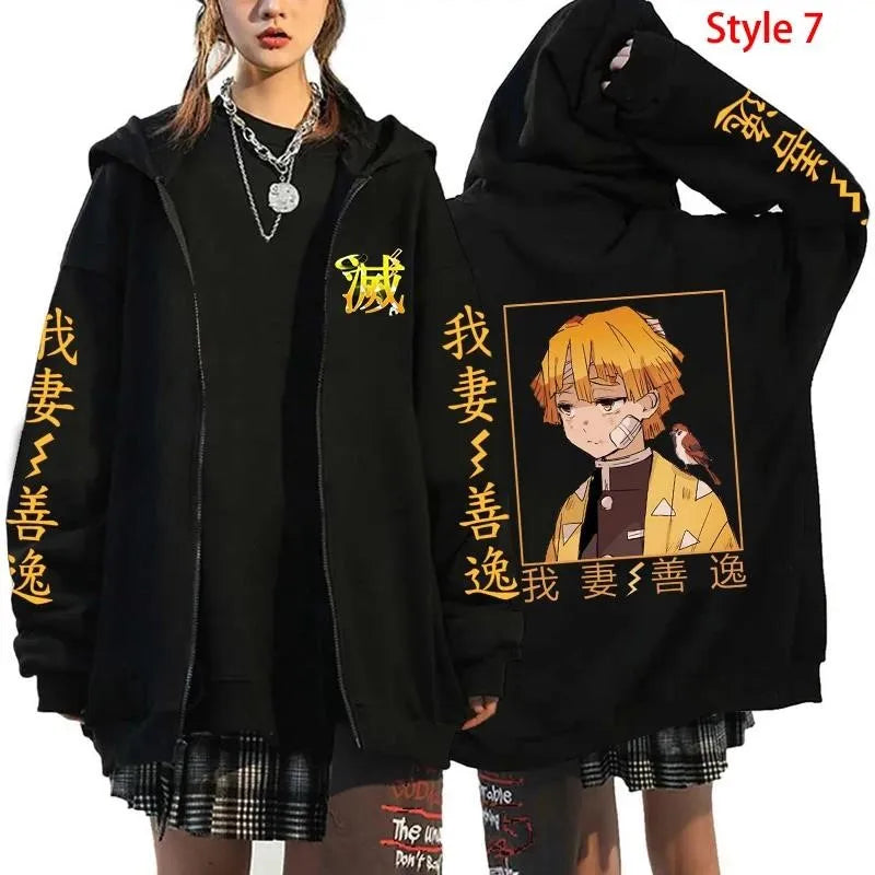 Zenitsu & Kaigaku Zip Hoodie – Demon Slayer Oversized Coat