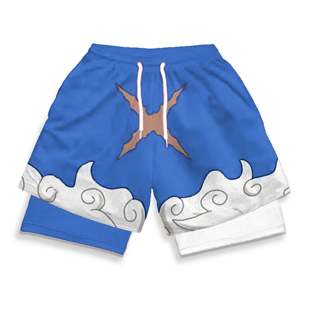 Anime Print 2-in-1 Gym Shorts with Pockets