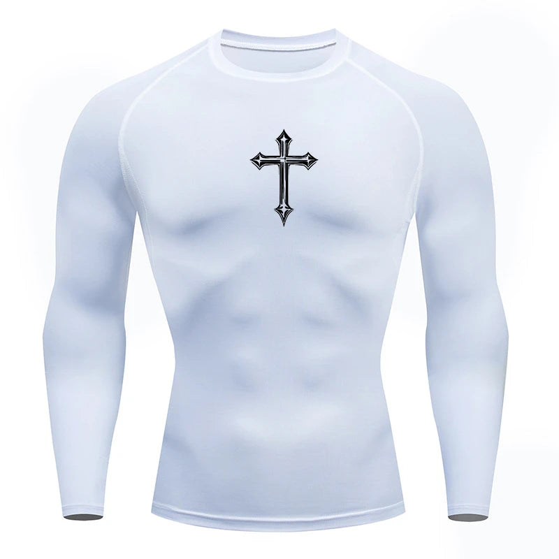 Cross Print Compression Gym Shirt – Quick Dry