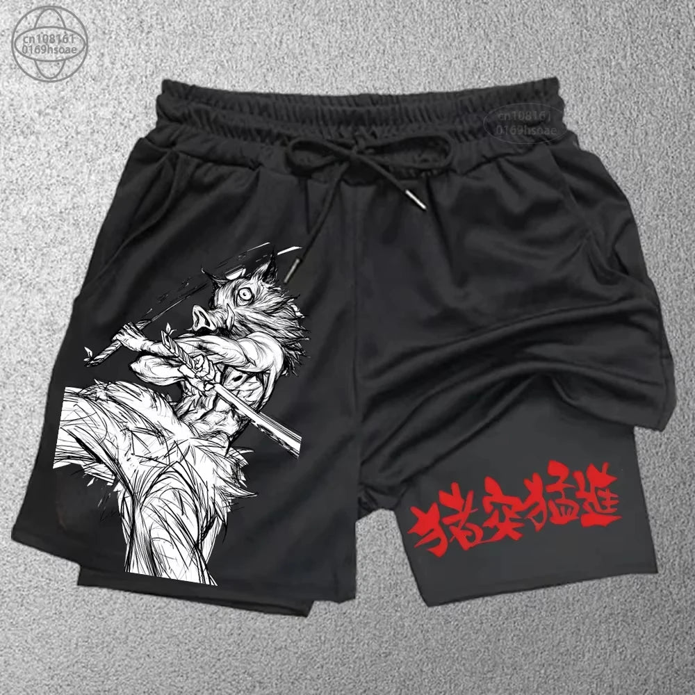 Anime Print 2-in-1 Fitness Shorts