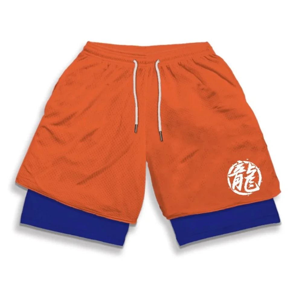 Anime Print 2-in-1 Gym Shorts with Pockets