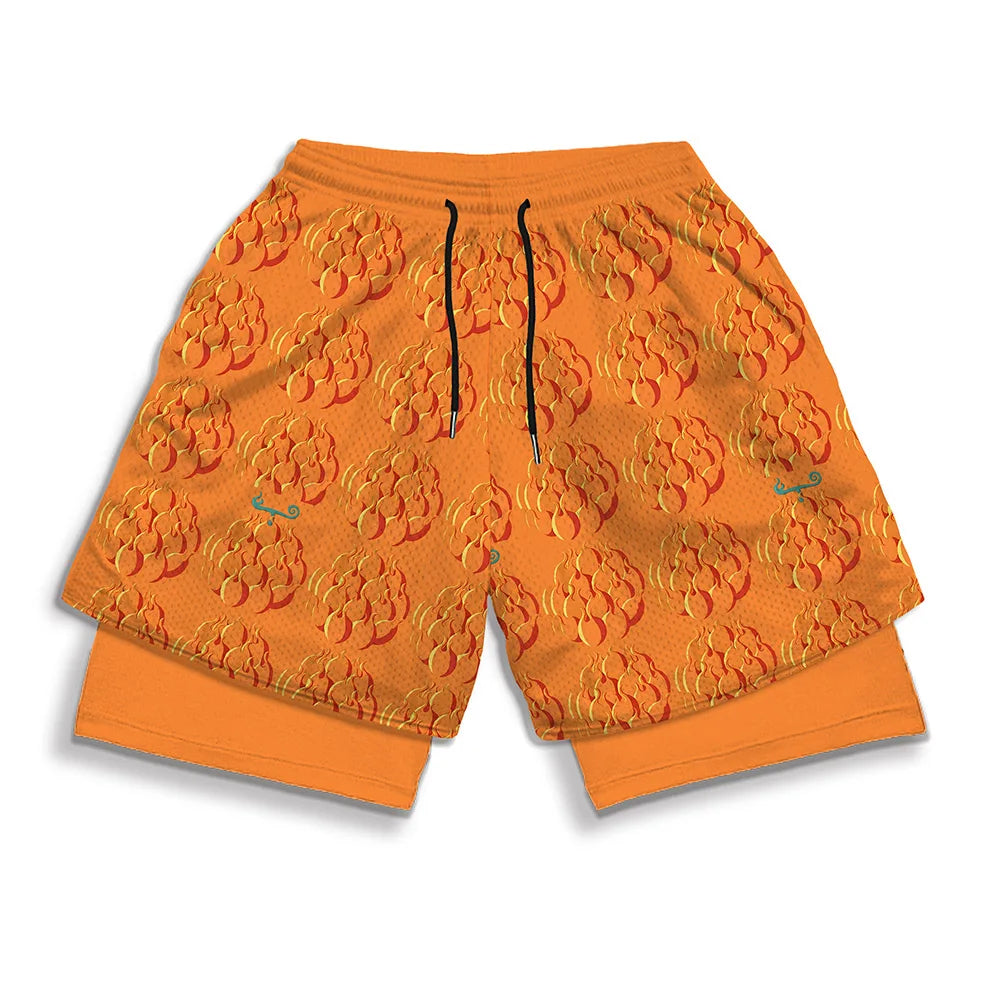 Anime Print 2-in-1 Gym Shorts with Pockets