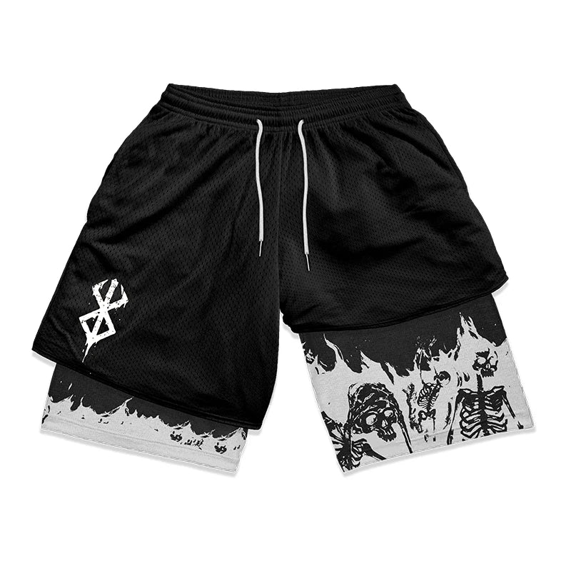 Berserk Print 2-in-1 Gym Shorts with Pockets