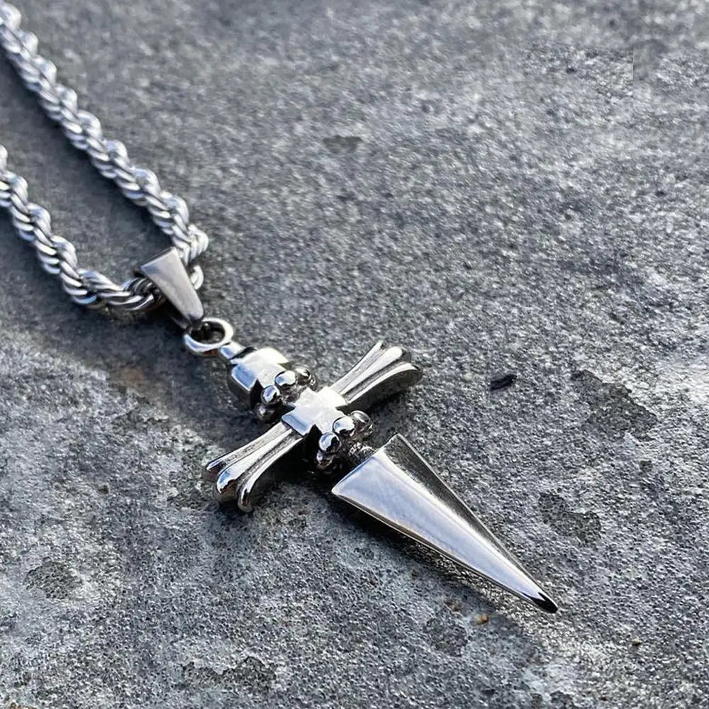 Stainless Steel Sword Cross Pendant Necklaces Twists or Link Chain Hip Hop Punk Choker Necklace for Women Men Jewelry Gifts