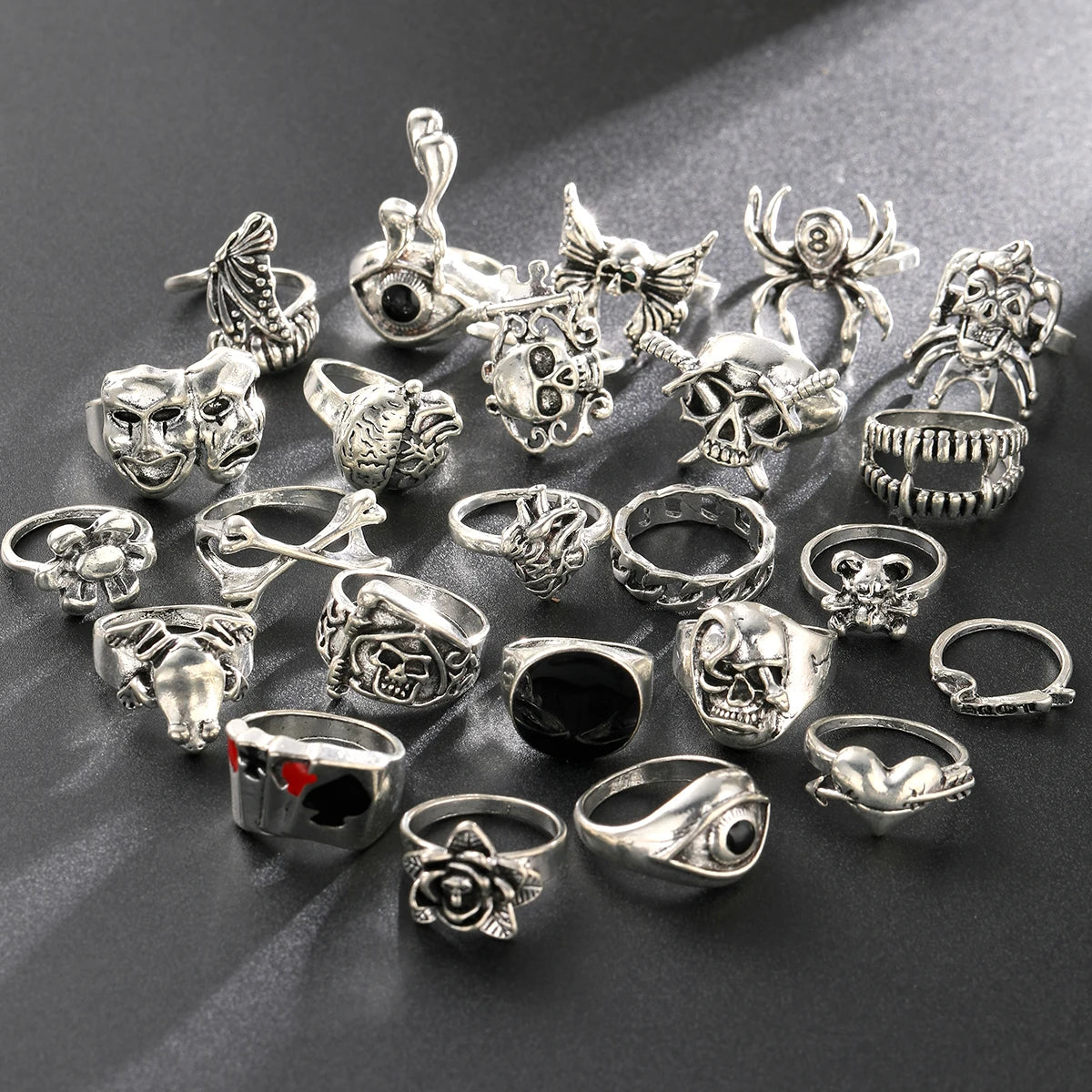 Gothic Skeleton Ring Set – 24pcs Punk Rings