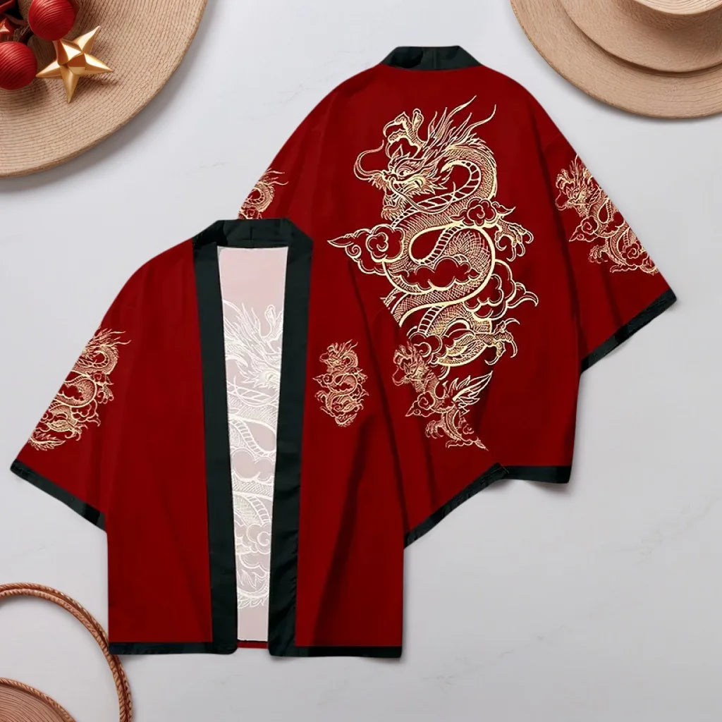 Dragon Print Haori Kimono Cardigan – Japanese Samurai Style