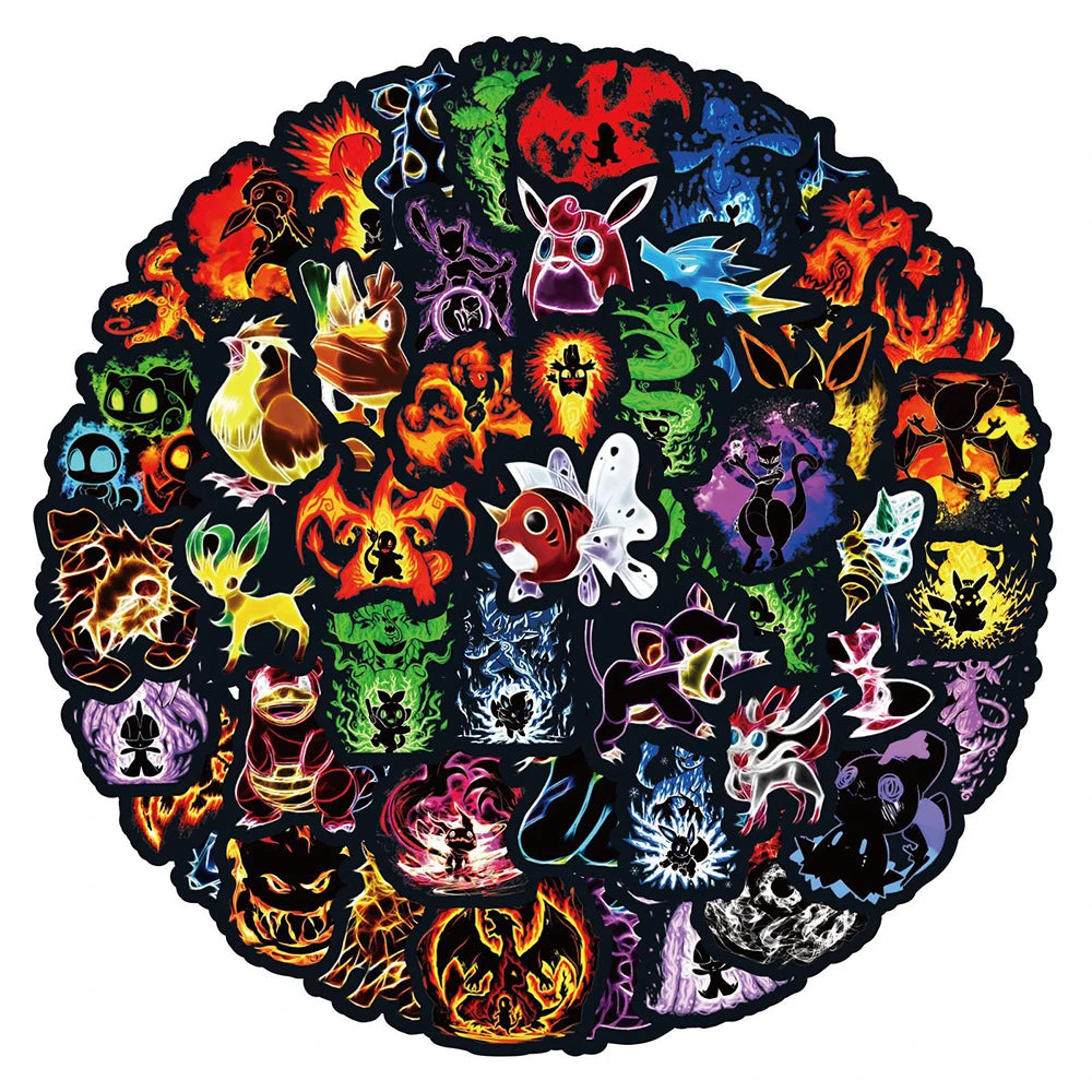 Neon Light Pokémon Sticker Pack – Cartoon Decals
