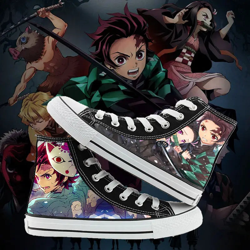 Demon Slayer Canvas Sneakers – Hand-Painted High-Top Shoes