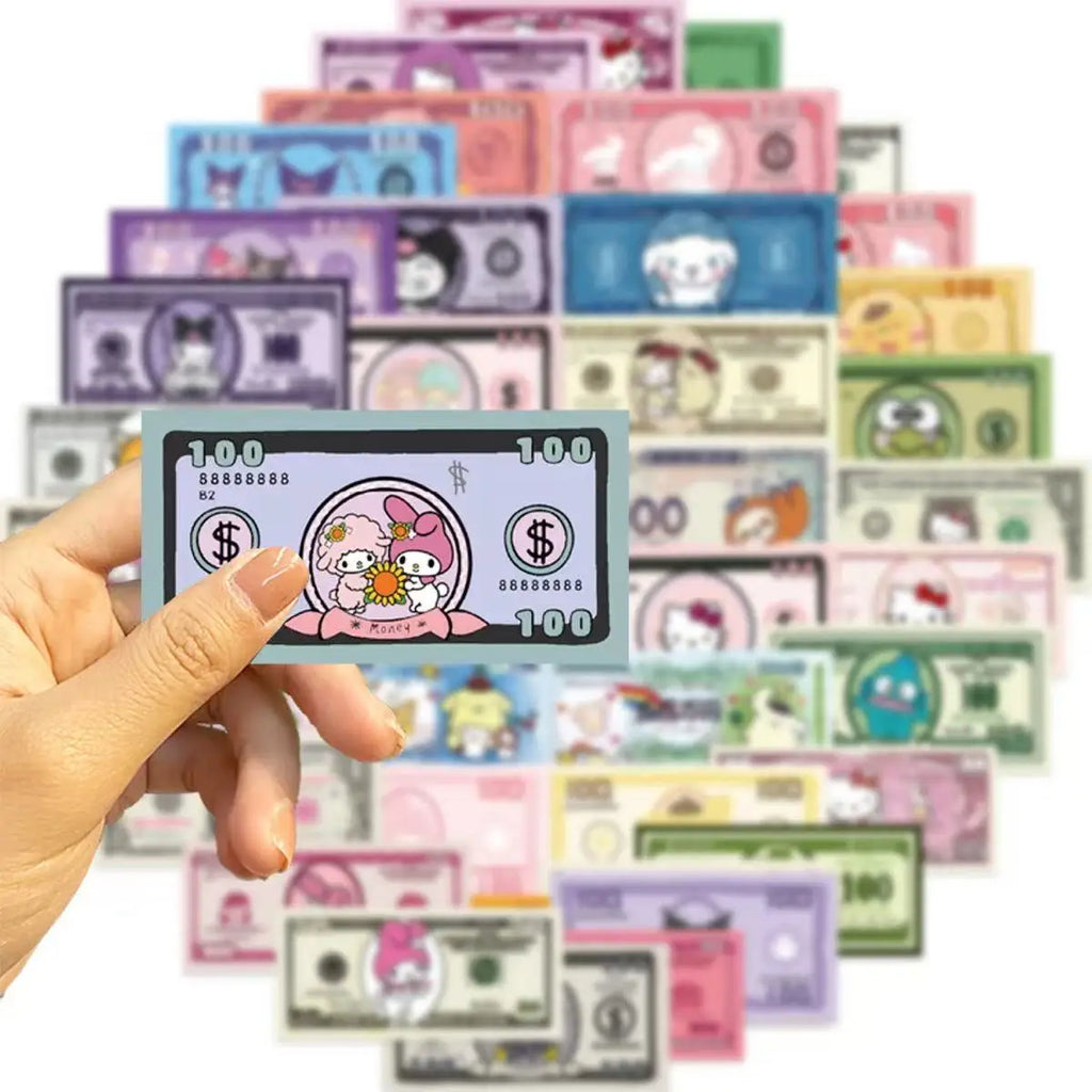 Hello Kitty & Kuromi Money Stickers – 50pcs Kawaii Decals